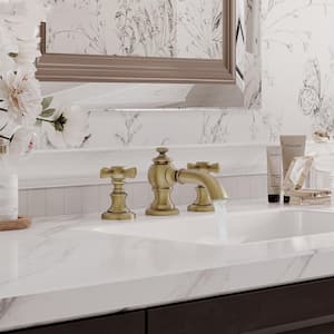 3-Hole 8 in. Widespread 2 Handle Bathroom Sink Faucet with Pop-up Drain in Brushed Gold