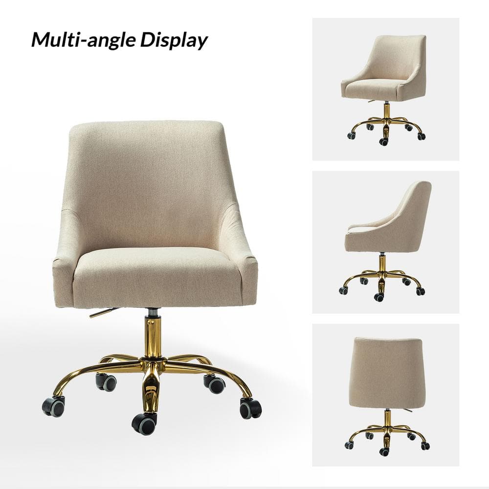 Tan Fabric Swivel Armless Task Chair with Metal Base