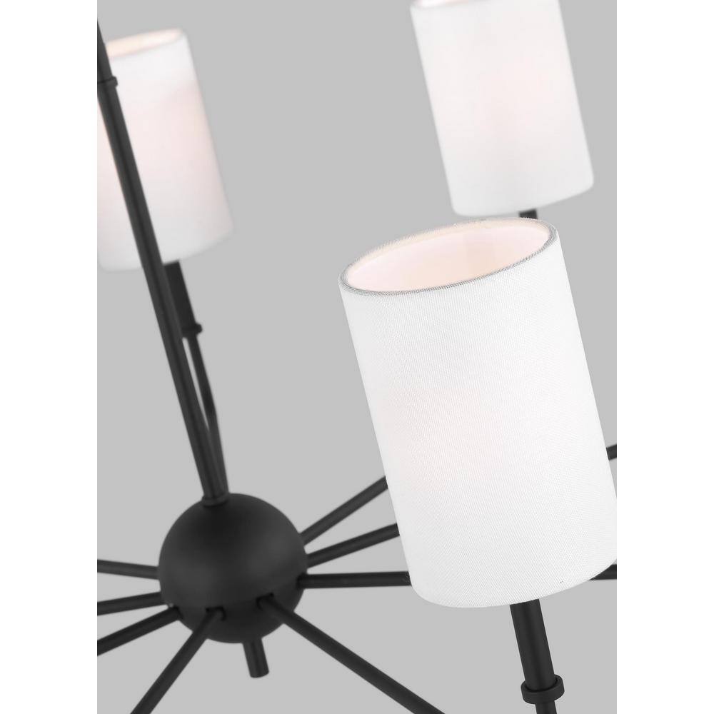 Midnight Black 9-Light Chandelier with White Linen Shades