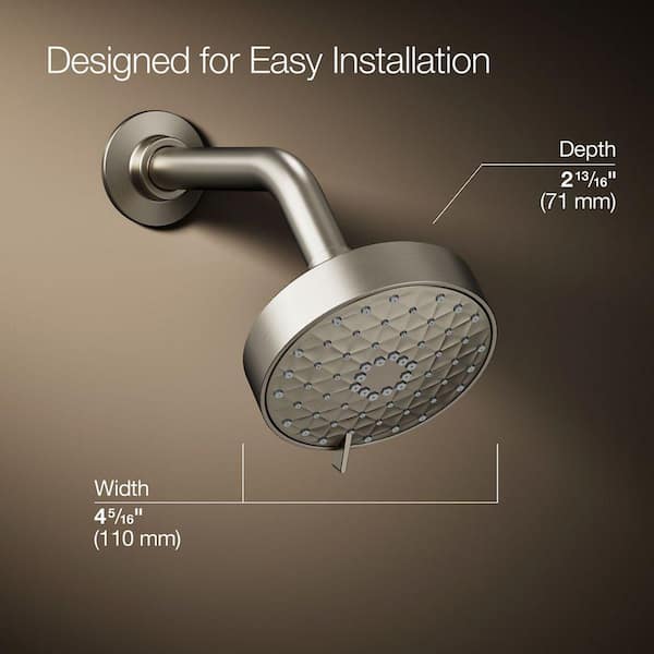 KOHLER Awaken 3-Spray Patterns 4.3 in. Single Wall Mount Fixed Shower Head in Vibrant Brushed Nickel