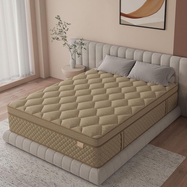 King Medium Firm 14 in. Hybrid Gel Memory Foam Euro Top Mattress, Motion Isolation and Bed-in-a-Box Mattress﻿