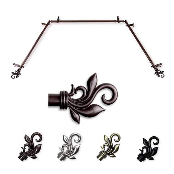 EMOH 13/16" Dia Adjustable 20"-36", 38"-72" Bay Window Curtain Rod with Andrea Finials in Cocoa