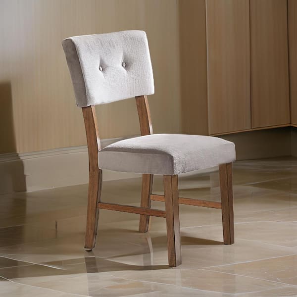 Benjara Gray and Brown Polyester Tufted Back Dining Chair (Set of 2)