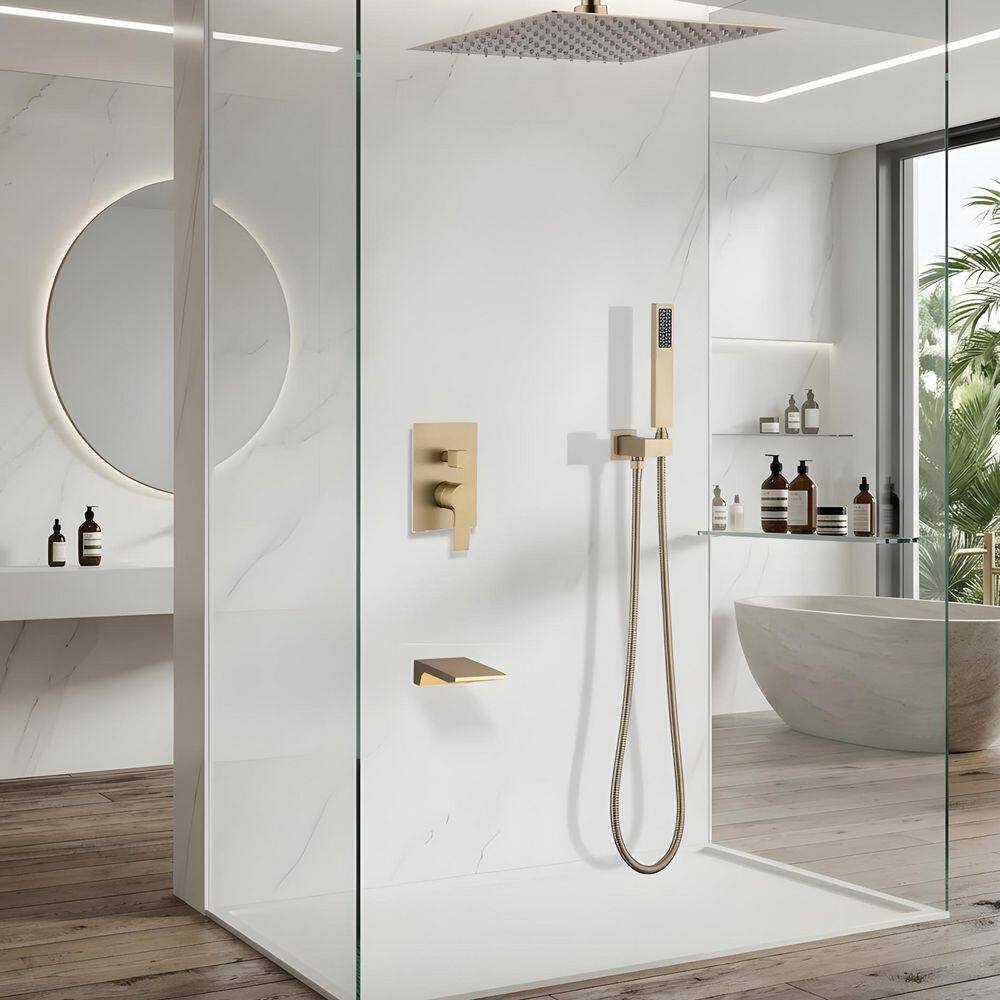 2-Spray Pattern 10 in. Shower Set with Ceiling Mounted Rainfall Shower Head and Handheld Combo Shower in Brushed Gold price history on PriceWatchPro