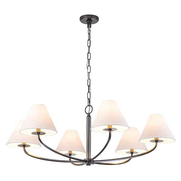 HUOKU Clover 6-Light Old Bronze Traditional Candlestick Chandelier with Fabric Shades for Dining Room
