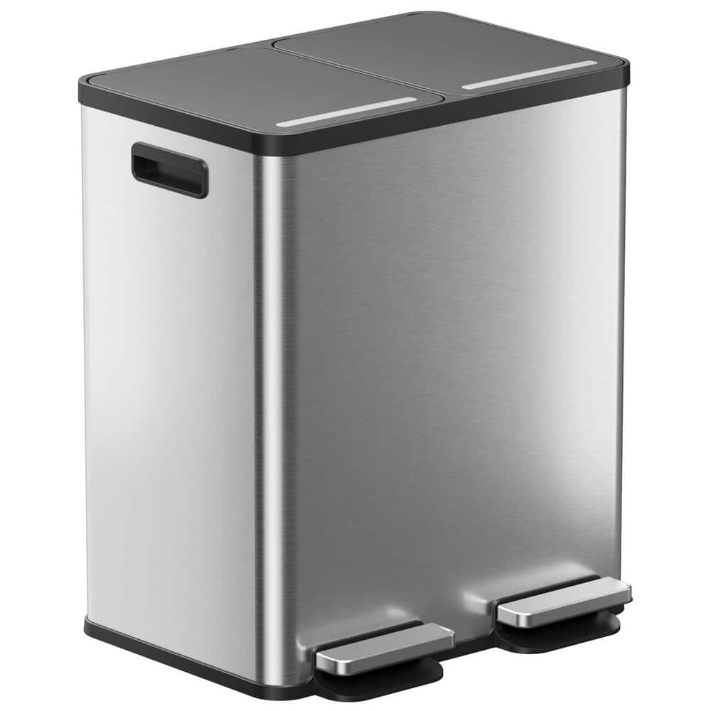 iTouchless 16Gallon Stainless Steel Dual Compartment Step Pedal Trash Can and Recycle Bin with Odor Filters for Home Office Kitchen PC60RSP