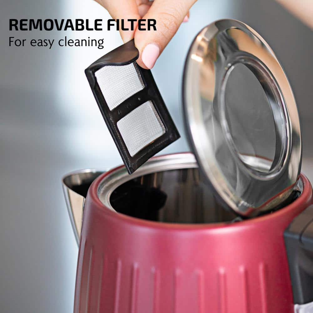 Maroon Red Stainless Steel Electric Kettle with Cool-Touch Handle