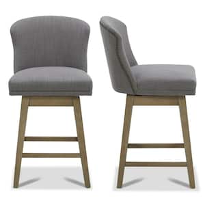 26 in. Elsie Flint Gray High Back Wood Swivel Counter Stool with Fabric Seat (Set of 2)