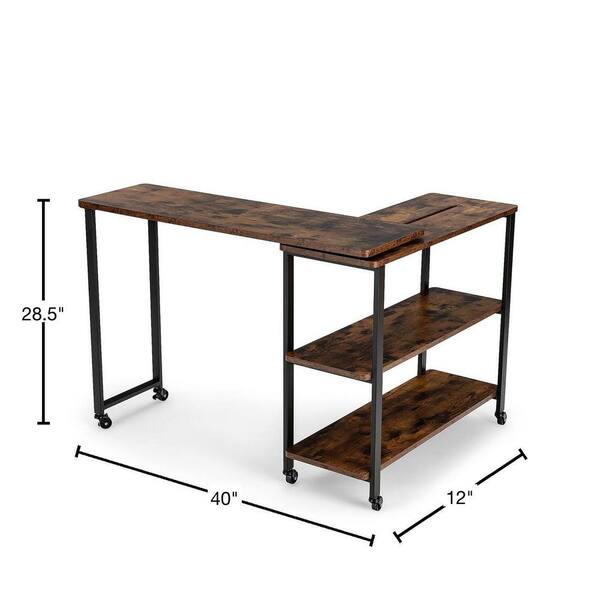 Costway 40 in. Rustic Brown 28.5 in. Large 360 Free Rotating Wood End Side Table with Wheels Storage Shelf Patented M1C 10N12898