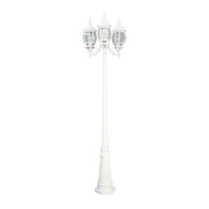 Riviera 3-Light White Cast Aluminum Line Voltage Outdoor Weather Resistant Post Light with No Bulb Included