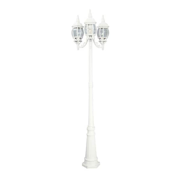 Designers Fountain Riviera 3-Light White Cast Aluminum Line Voltage Outdoor Weather Resistant Post Light with No Bulb Included