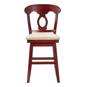 42 in. Antique Berry Napoleon Back Counter Height Wood Swivel Chair