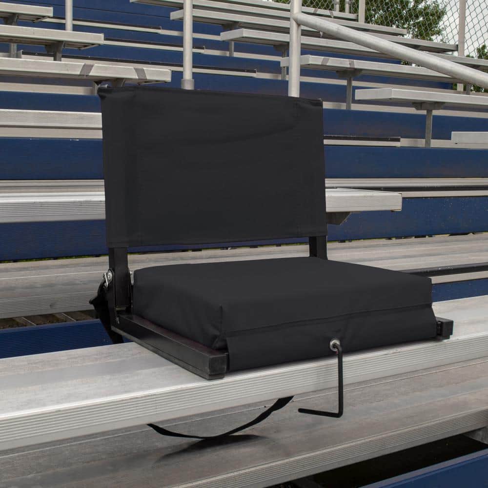 Large Black Canvas Stadium Chair with Padded Seat and Back Support