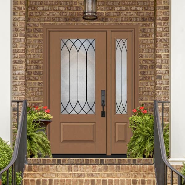 Regency 53 in. x 80 in. 3/4 Lite Spire Decorative Glass LHIS White Unfinished Fiberglass Prehung Front Door w/14 in. SL