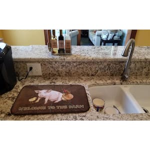 14 in. x 21 in. Welcome to the Farm with the pig and chicken Dish Drying Mat
