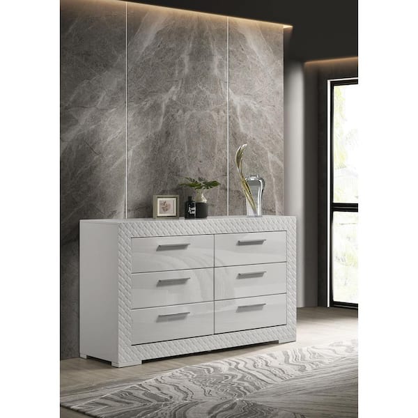 Coaster Ives White High Gloss 6-Drawer 63 in. Dresser Cabinet