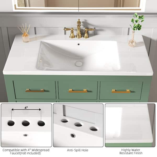 FAMYYT 36 in. Single Sink Freestanding Green Solid Wood Framed