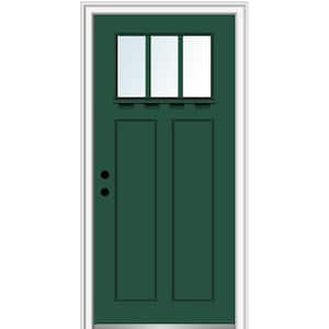 32 in. x 80 in. Right-Hand Inswing 3-Lite Clear 2-Panel Shaker Painted Fiberglass Smooth Prehung Front Door with Shelf