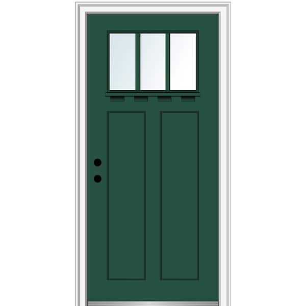 MMI DOOR 32 in. x 80 in. Right-Hand Inswing 3-Lite Clear 2-Panel Shaker Painted Fiberglass Smooth Prehung Front Door with Shelf
