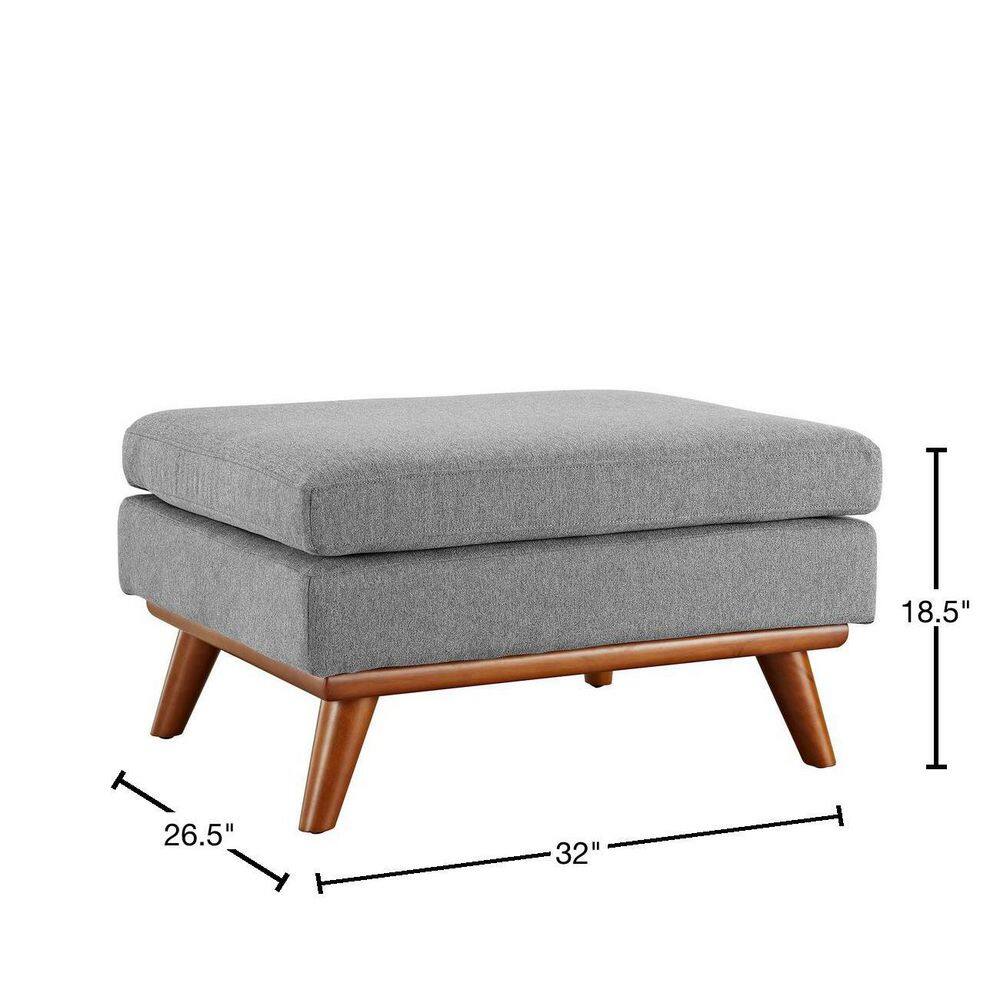 Expectation Gray Tufted Fabric Ottoman with Rubberwood Legs