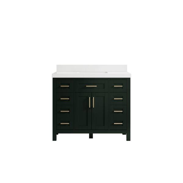 Willow Collections Cambridge 42 in. W x 22 in. D x 36 in. H Bath Vanity in Dark Green with 2 in White Quartz Top
