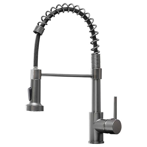 Unbranded Single Handle Spring Pull Down Sprayer Kitchen Faucet with Power Clean in Gunmetal Gray