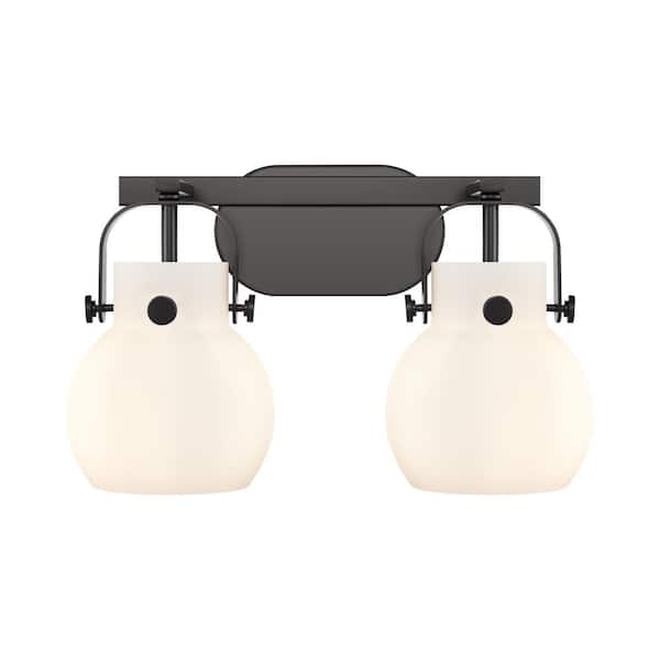 Innovations Pilaster II Sphere 17 in. 2-Light Matte Black Vanity Light with Glass Shade