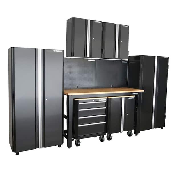 Husky 98 in. H x 145 in. W x 24 in. D Steel Garage Cabinet Set in Black (8-Piece)