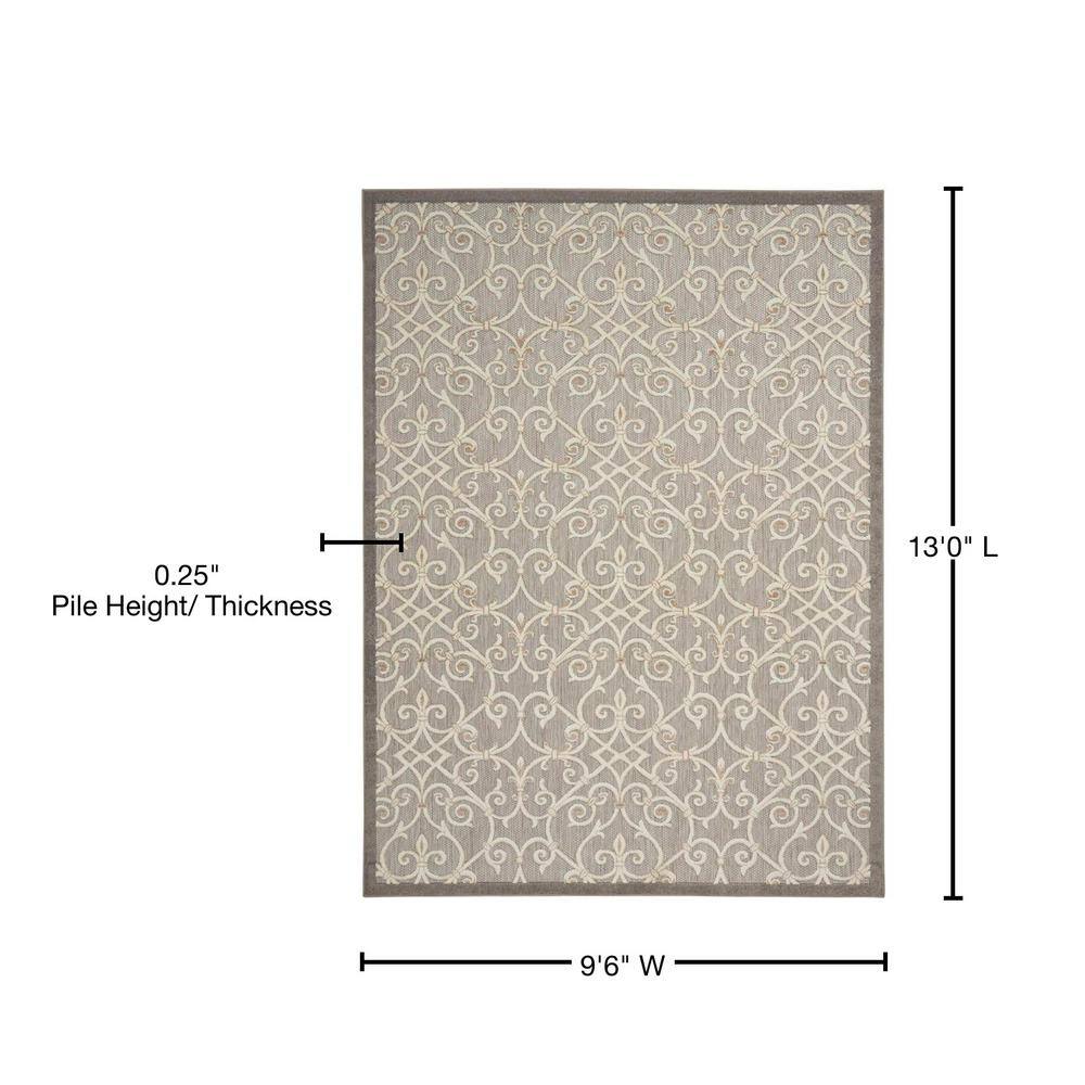 Natural Gray Flat Woven Floral Rectangular Area Rug