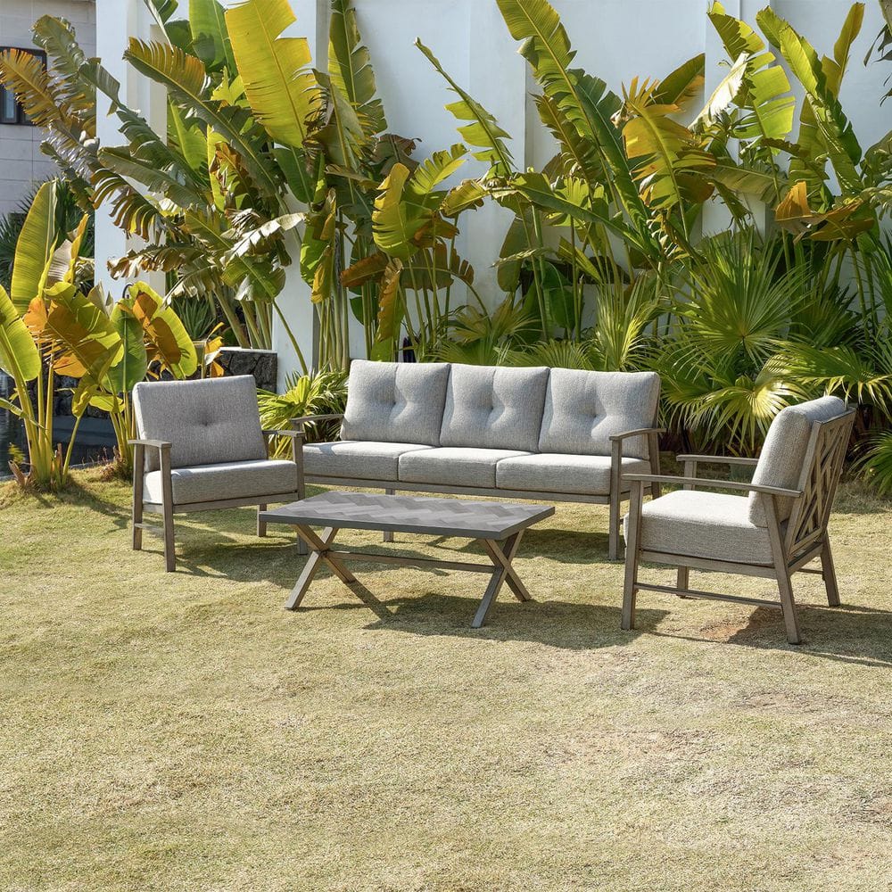Gray Vintage 4-Piece Aluminum Outdoor Patio Conversation Sofa Set with Gray