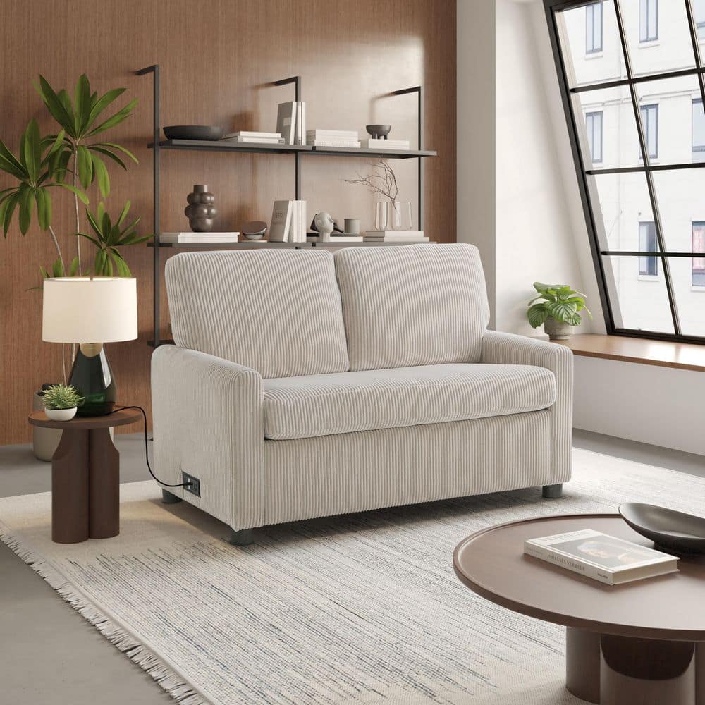 Serta Durham 53.5 in. Beige Polyester Twin Size Sofa Bed