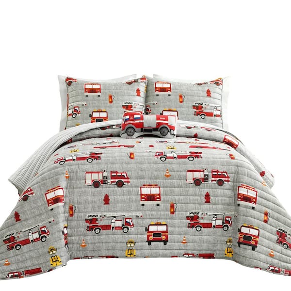 Lush Decor 3 Piece Red Gray Twin Polyester Make A Wish Fire Truck Quilt 16t005258 The Home Depot Lush Decor 3 Piece Red Gray Twin, Twin Fire Truck Bedding