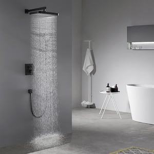 3-Spray Dual Wall Mount Shower Head and Handheld Shower Head 1.8 GPM in Matte Black