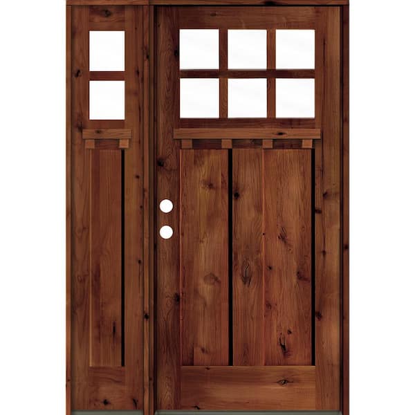 Krosswood Doors 46 in. x 80 in. Knotty Alder 2- Panel Right-Hand/Inswing 6-Lite Clear Glass Red Chestnut Stain Wood Prehung Front Door