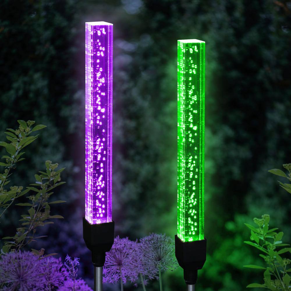 Clear Acrylic Solar Bubble Garden Stakes with Color Changing LEDs, 2-Pack