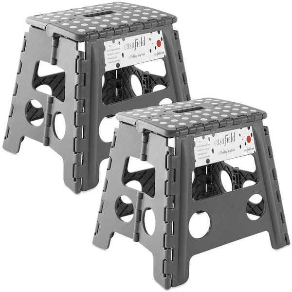 1-Step 13 in. Gray Plastic Step Stool, (2.10 ft. Reach Height) 300 lb. Load Capacity, (Set of 2)
