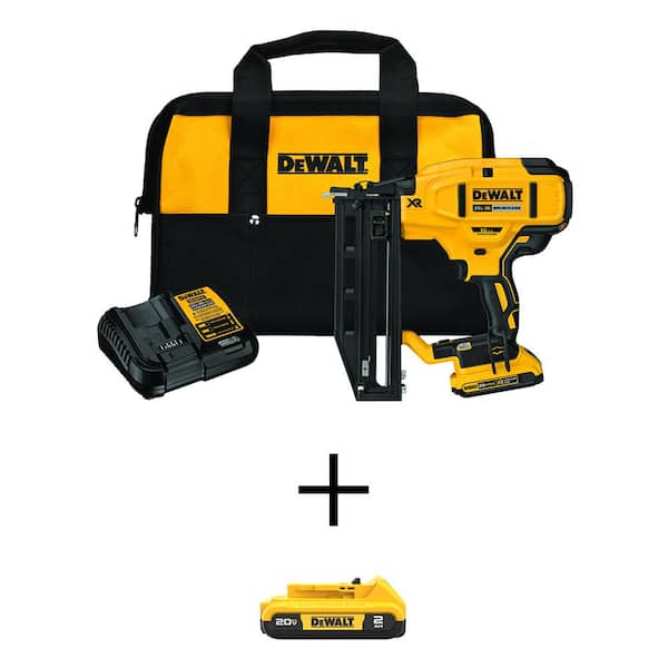 DEWALT 20V MAX XR Lithium-Ion 16-Gauge Cordless Finish Nailer Kit with (2) 2.0Ah Batteries, Charger and Kit Bag