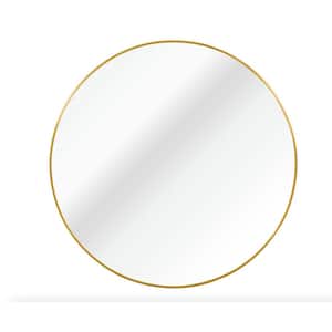 42 in. W x 42 in. H Round Framed Wall Bathroom Vanity Mirror in Gold