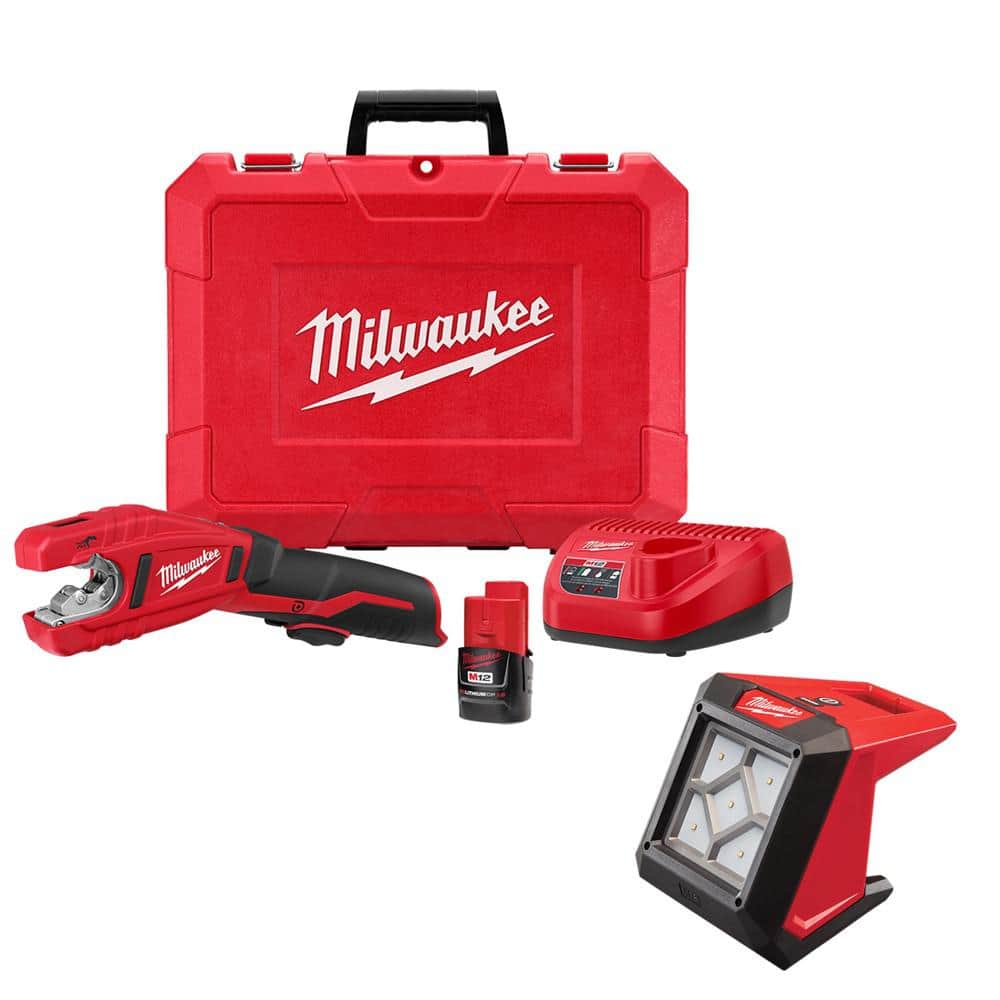 Milwaukee M12 12V Lithium Ion Cordless Copper Tubing Cutter Kit W 1000 Lumens M12 Flood Light 2471 21 2364 20 The Home Depot