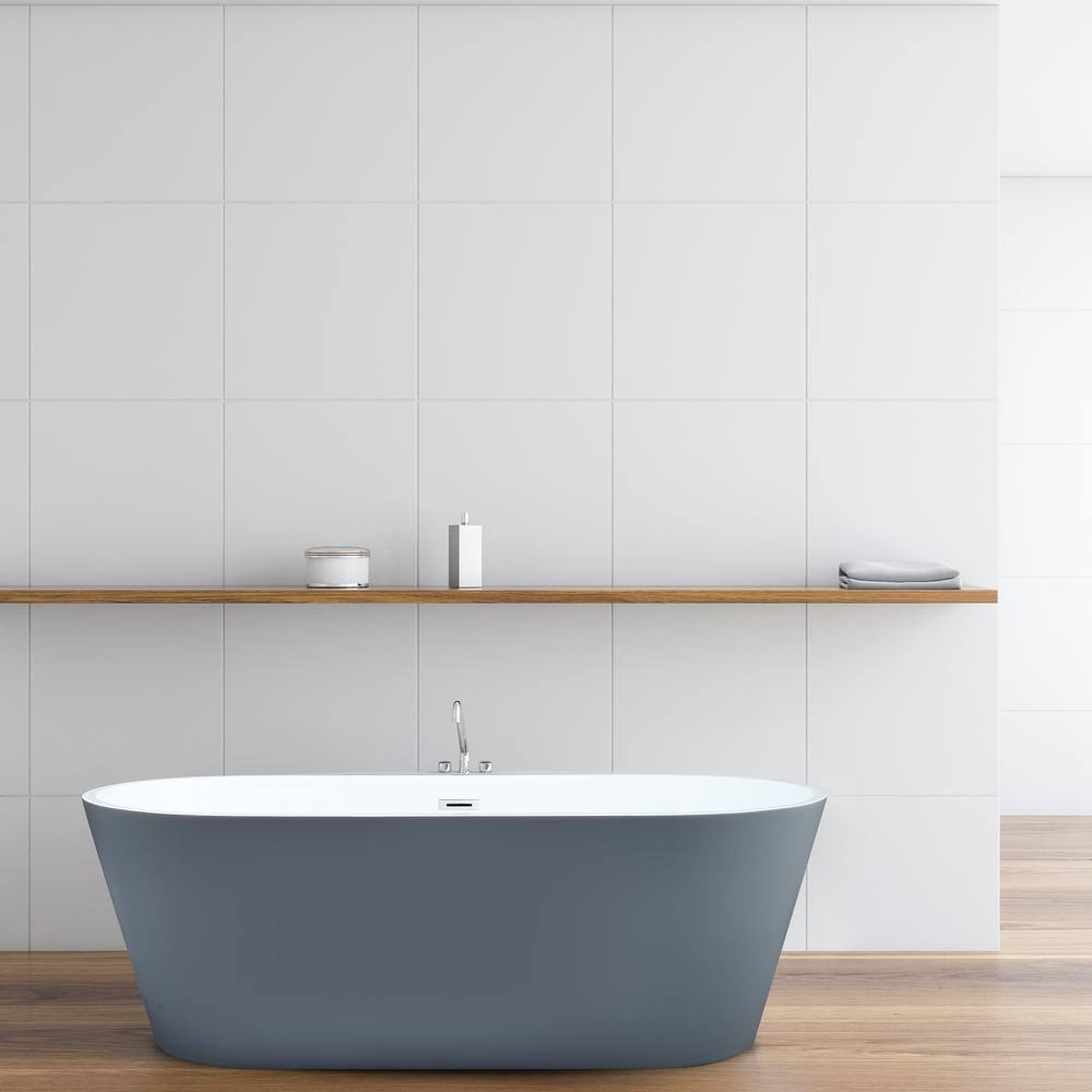 Szany 67'' Gray Freestanding Acrylic Soaking Bathtub