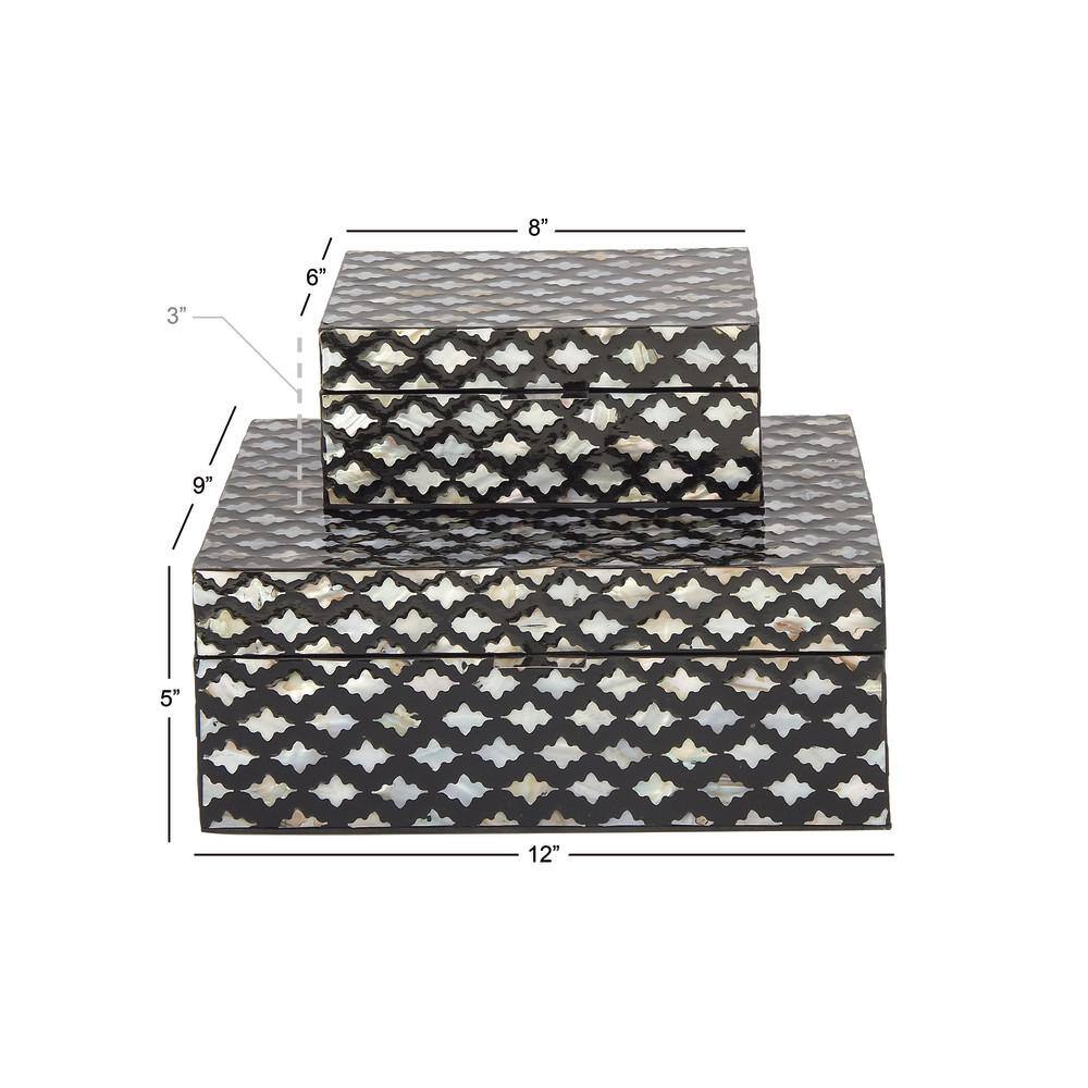 Black Mother of Pearl Inlay Decorative Wood Boxes, Set of 2