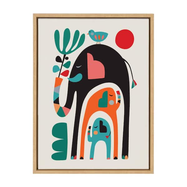 Sylvie "Three Elephants" by Rachel Lee of My Dream Animal Framed Canvas Wall Art 24 in. x 18 in.