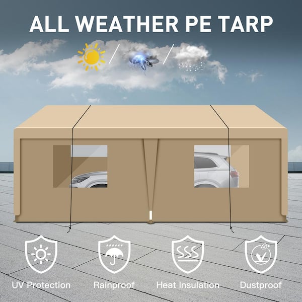 Tenleaf 10 ft. x 20 ft. khaki Heavy-Duty Portable Carport