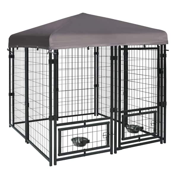 VEIKOUS 4.5 ft. x 4.5 ft. Dog Kennel Outdoor Dog Enclosure with Rotating Feeding Door and Polyester Cover