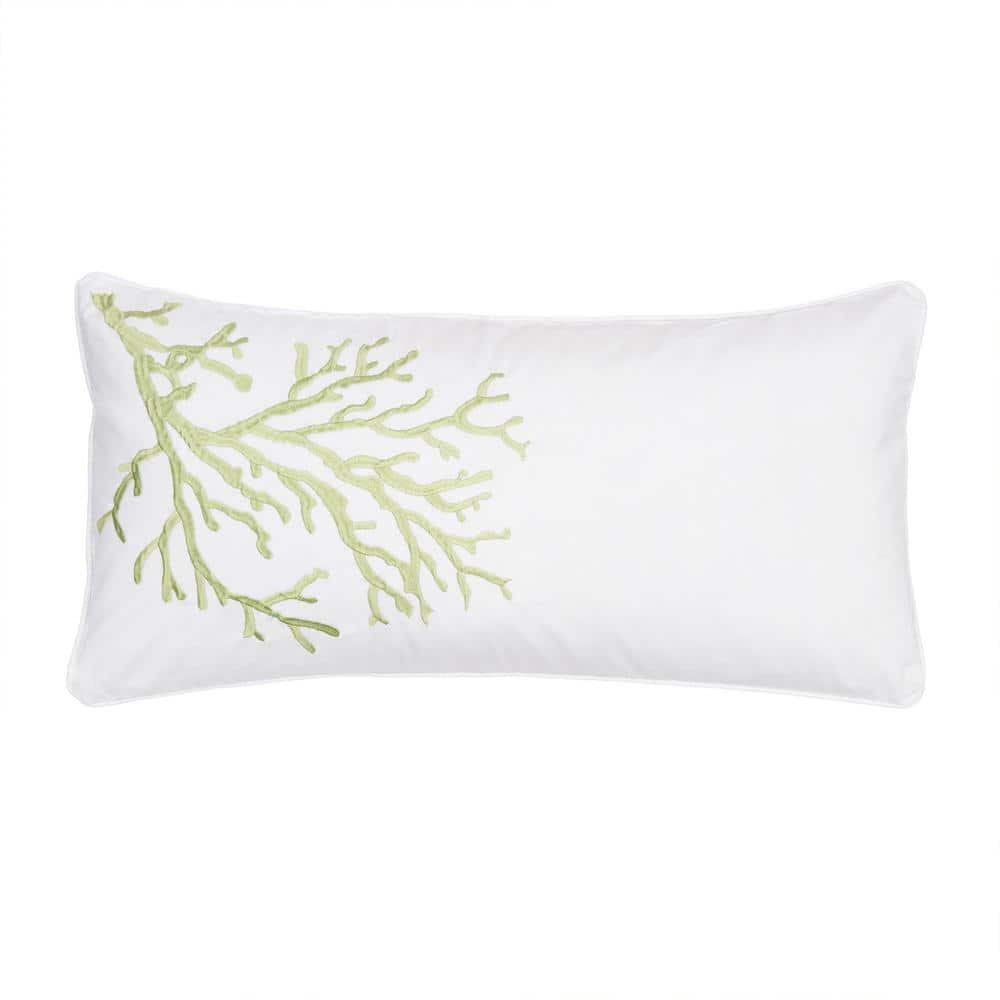 Biscayne White and Green Coral Embroidered 12 in. x 24 in. Throw Pillow price history on PriceWatchPro