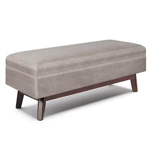 Owen 48 in. Wide Mid Century Modern Rectangle Rectangular Storage Ottoman in Distressed Grey Taupe Vegan Faux Leather