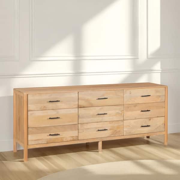 THE URBAN PORT Geti Natural Oak White and Black 9 Drawers 83.5 in. Wide Mango Wood Dresser Handcrafted