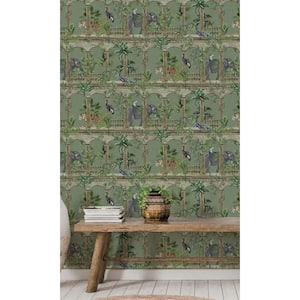 Sage Ancient Inspired Tropical Shelf Liner Non-Woven Wallpaper Non-Pasted (57Sq.ft) Double Roll