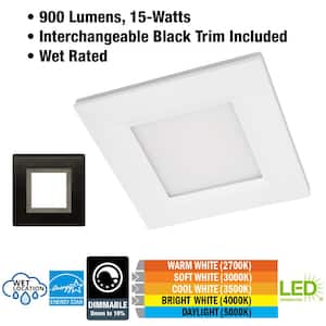 6 in. Square Canless Integrated LED Recessed Light Trim Night Light Black Trim Option Adjust Color Temperature (4-Pack)