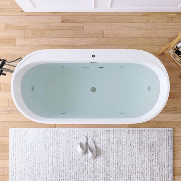 MEDUNJESS 67 in. Acrylic Oval Flatbottom Freestanding Whirlpool